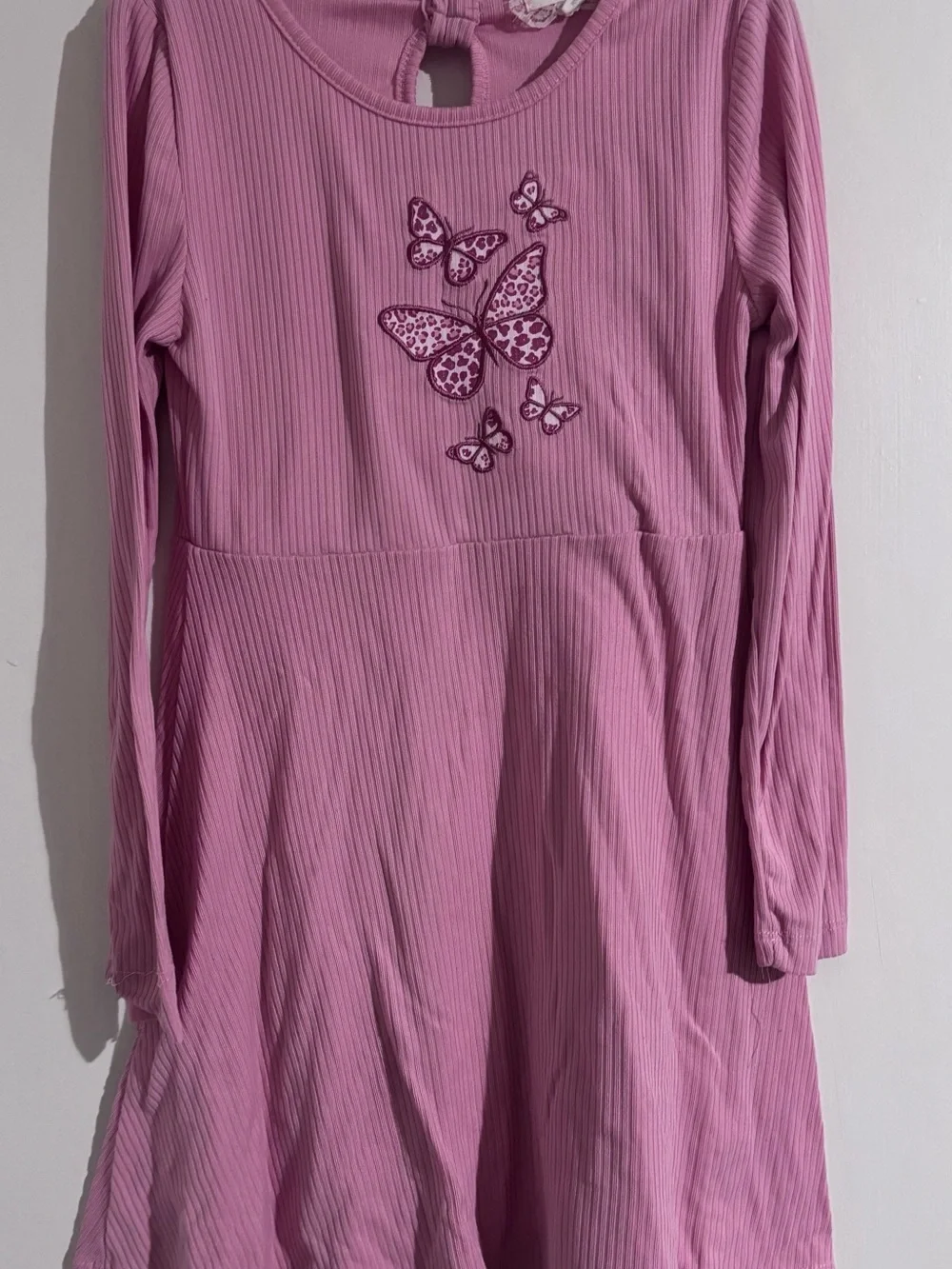 btween Pink Ribbed Long-Sleeve Dress with Butterfly Embroidery size 6x for girls